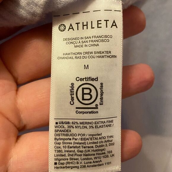 ATHLETA Hawthorn Crew Sweater Marino Wool Blend Voyage Grey Blue Women’s Medium - Picture 8 of 9